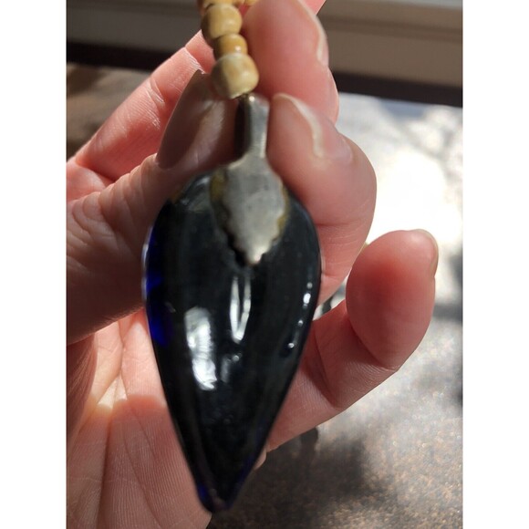 Boro Art Glass Pendant On 19" Wooden Bead Necklace Boho Style Artisan Made 2008 - Picture 8 of 14